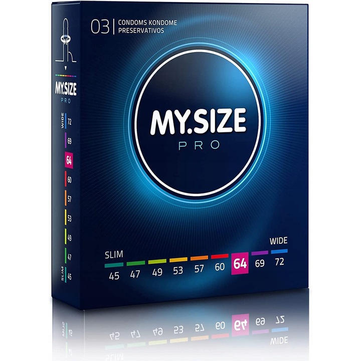 Prezervative premium My Size PRO, subtiri si rezistente, marime 64mm, 1 cutie x 3 buc