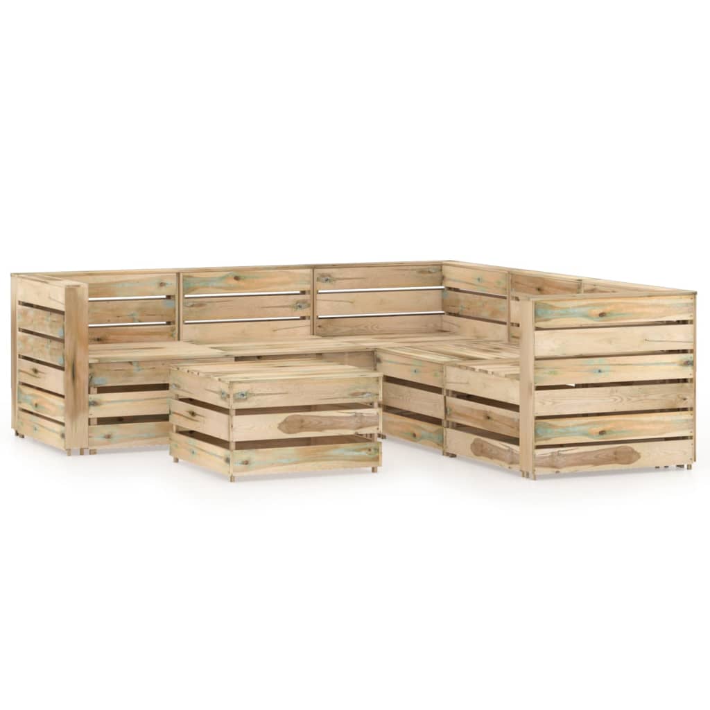 Set mobilier gradina din paleti 6 piese canapea L cu masuta cafea, vidaXL, Lemn de pin tratat, Maro