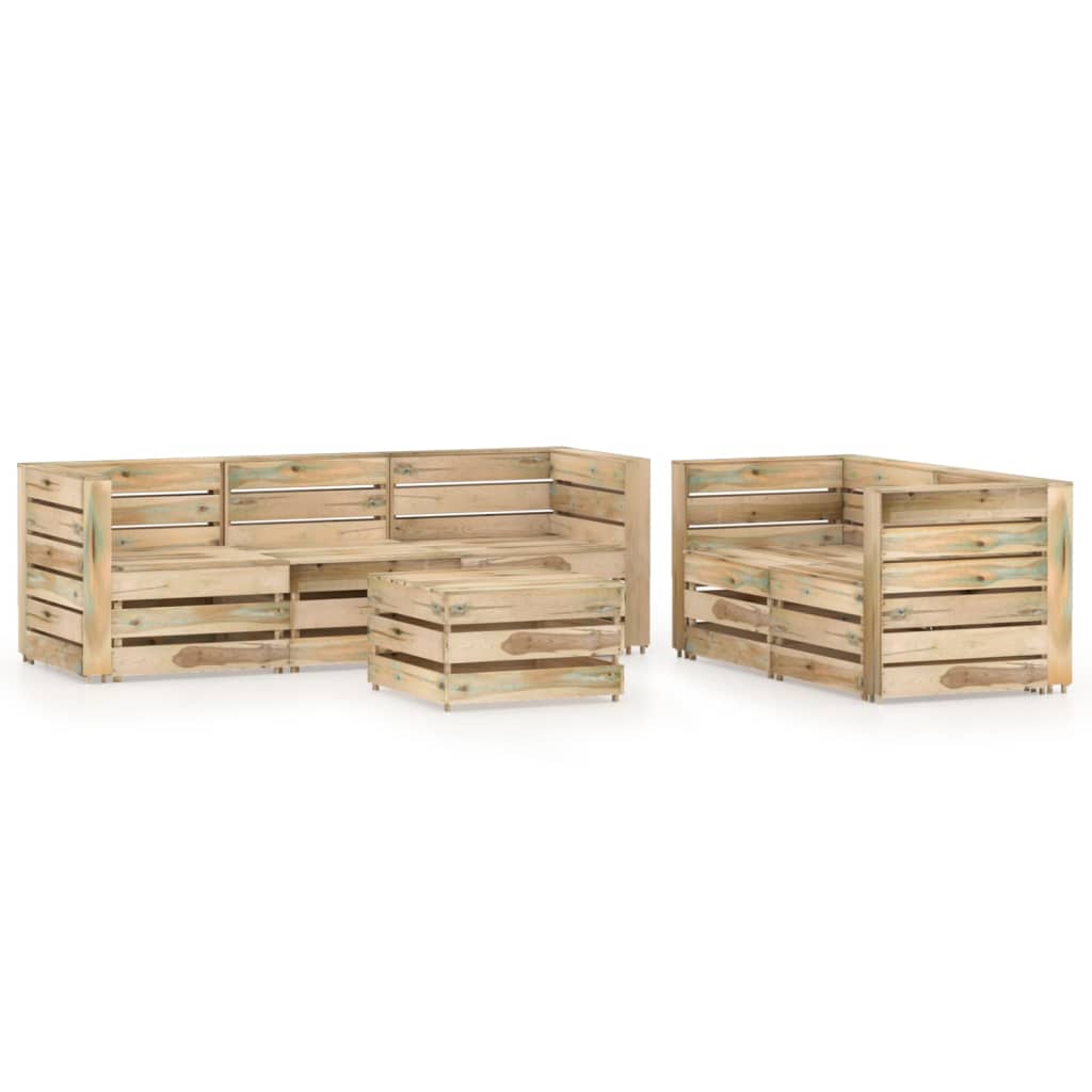 Set mobilier gradina 2 canapele din paleti 6 piese canapea cu masuta cafea, vidaXL, Lemn de pin verde tratat, Maro
