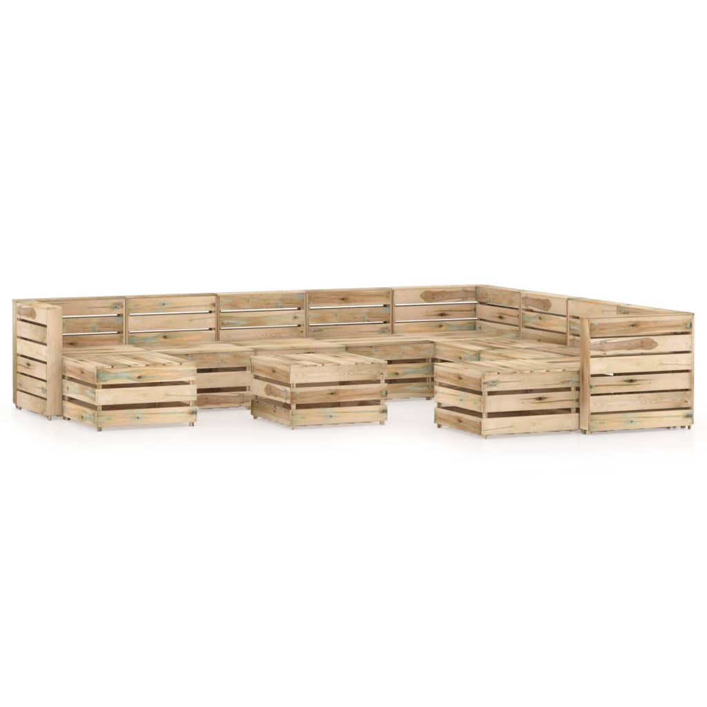 Set mobilier de gradina 11 piese canapele cu masuta, vidaXL, Lemn de pin tratat, Maro