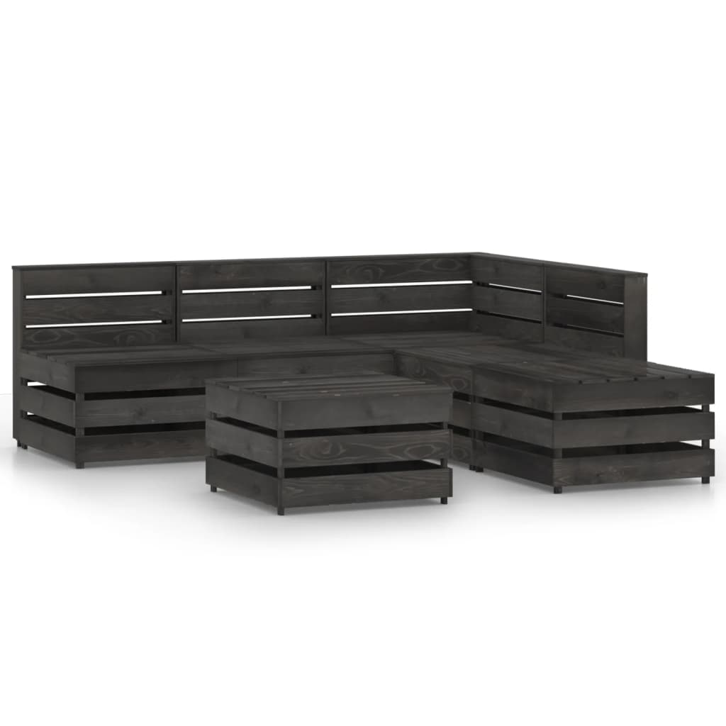 Set mobilier gradina din paleti 6 piese canapea L cu masuta cafea, vidaXL, Lemn de pin tratat, Gri inchis