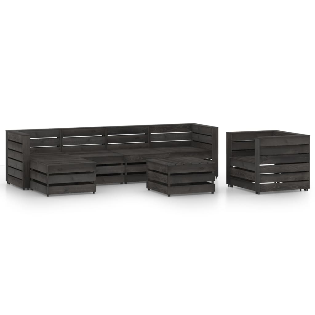 Set mobilier de gradina 7 piese canapea fotoliu si masuta cafea, vidaXL, Lemn de pin tratat, Gri