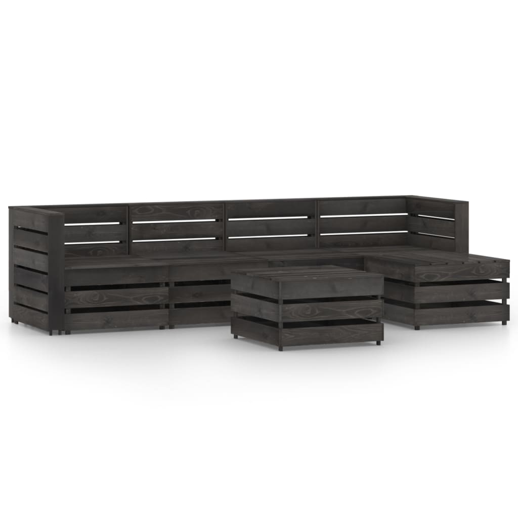 Set mobilier gradina canapea din paleti 6 piese canapea cu masuta cafea, vidaXL, Lemn de pin verde tratat, Gri inchis