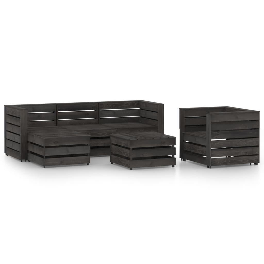Set mobilier de gradina 6 piese canapea fotoliu si masuta cafea, vidaXL, Lemn de pin tratat, Gri inchis