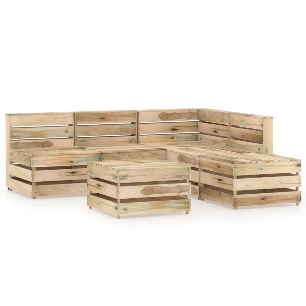 Set mobilier gradina din paleti 6 piese canapea L si masuta cafea, vidaXL, Lemn de pin tratat, Maro