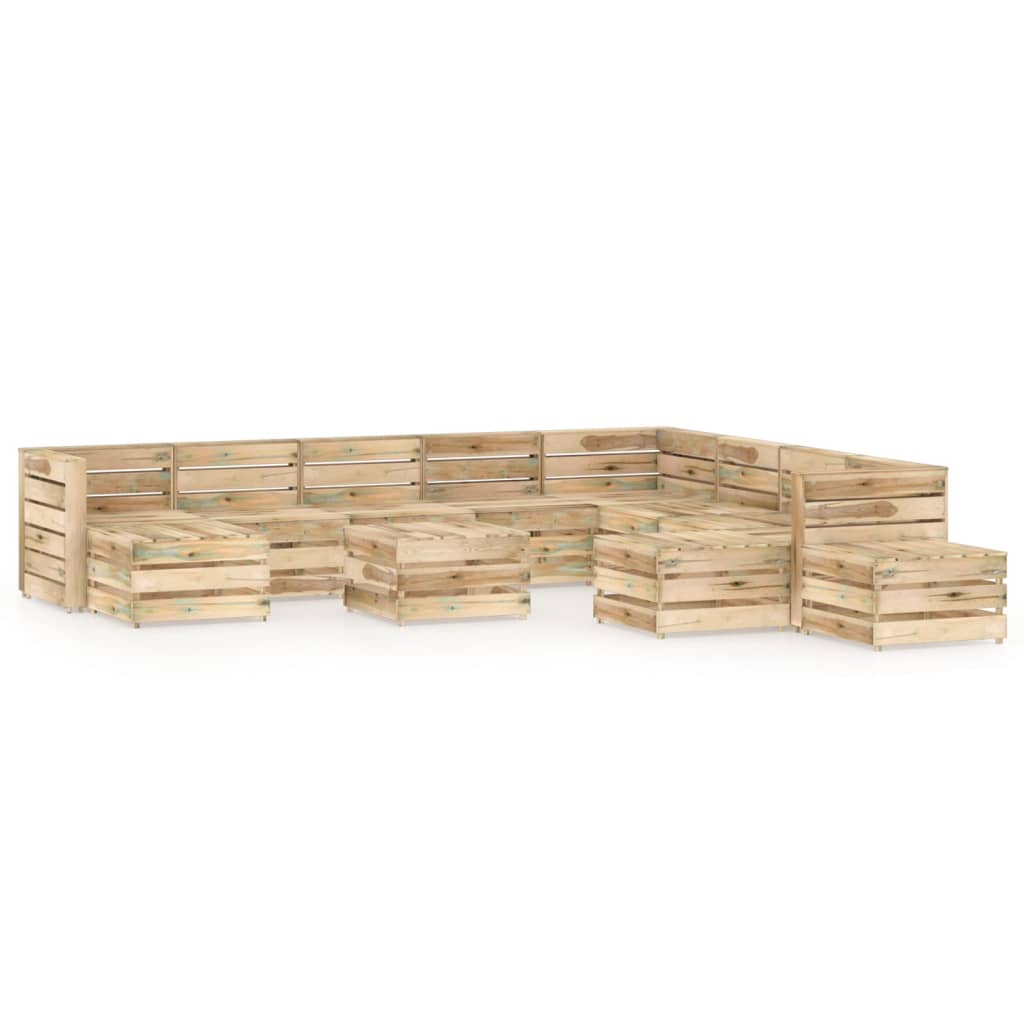 Set mobilier de gradina 12 piese canapele cu masuta, vidaXL, Lemn de pin tratat, Gri inchis