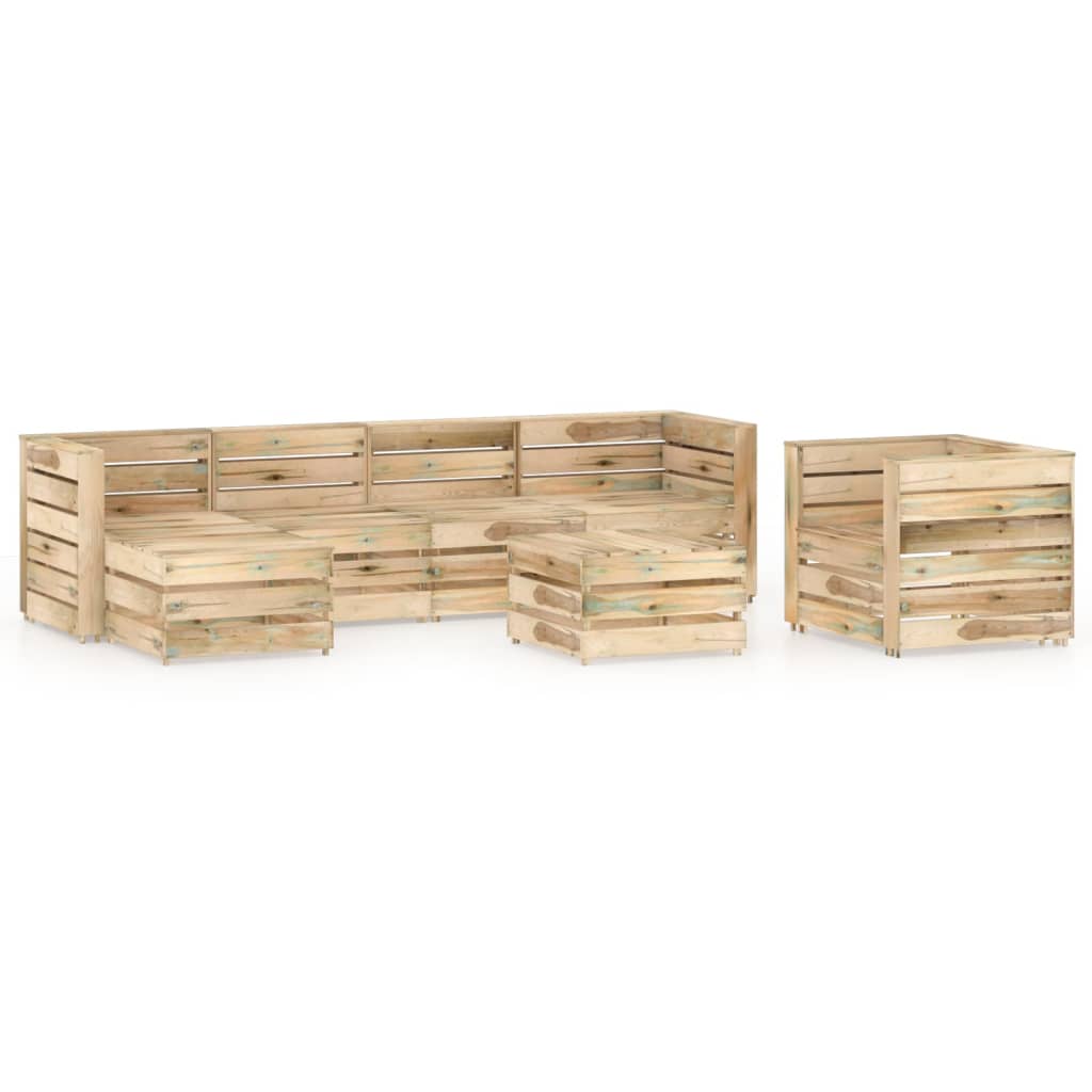Set mobilier de gradina 7 piese canapea fotoliu si masuta cafea, vidaXL, Lemn de pin verde tratat, Maro