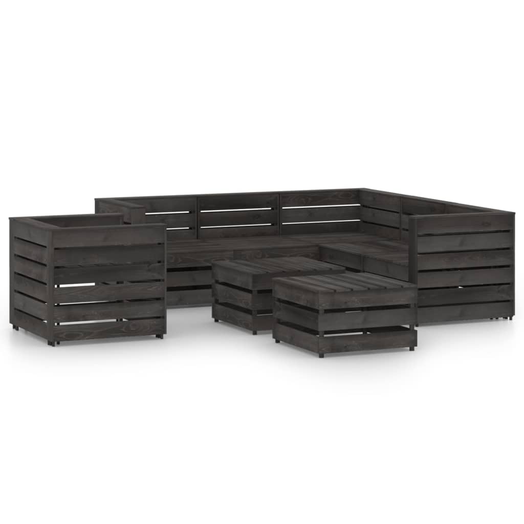 Set mobilier de gradina 8 piese canapea fotoliu si masuta cafea, vidaXL, Lemn de pin verde tratat, Gri inchis