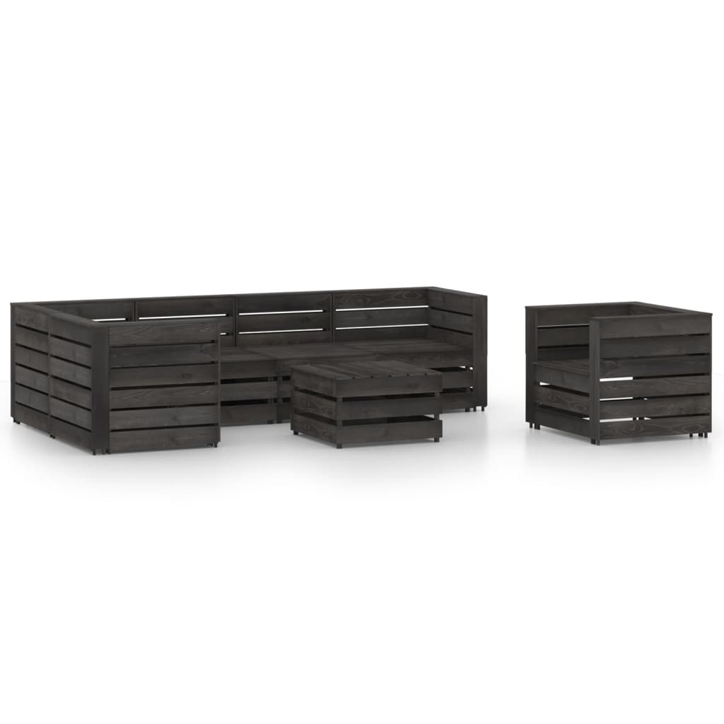 Set mobilier de gradina 7 piese canapea fotoliu si masuta cafea, vidaXL, Lemn de pin verde tratat, Gri inchis