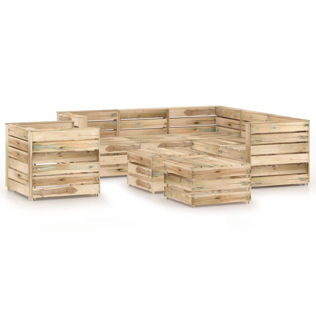 Set mobilier de gradina 8 piese canapea fotoliu si masuta cafea, vidaXL, Lemn de pin verde tratat, Maro