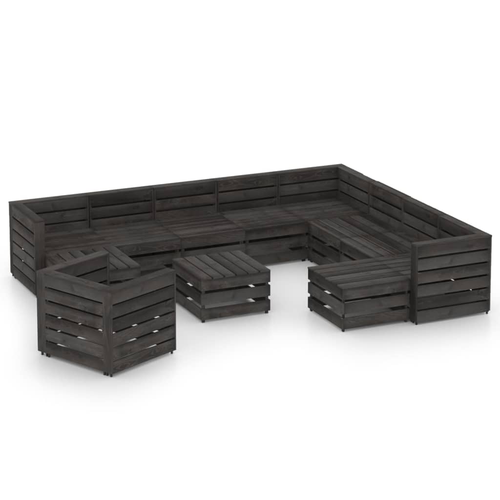 Set mobilier de gradina 12 piese canapea fotoliu si masuta cafea, vidaXL, Lemn de pin verde tratat, Gri inchis