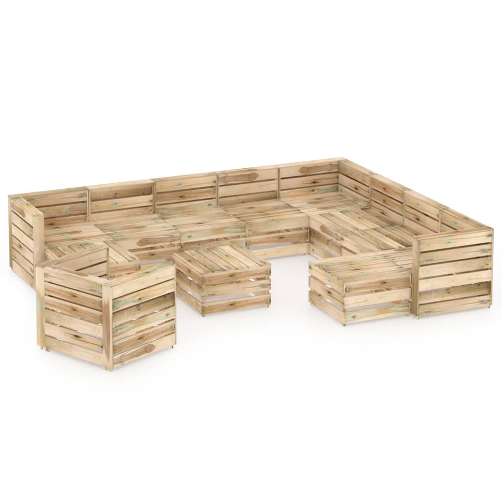 Set mobilier de gradina 12 piese canapea fotoliu si masuta cafea, vidaXL, Lemn de pin verde tratat, Maro
