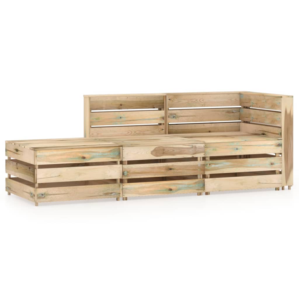 Set mobilier gradina canapea din paleti 3 piese, vidaXL, Lemn masiv pin, Verde