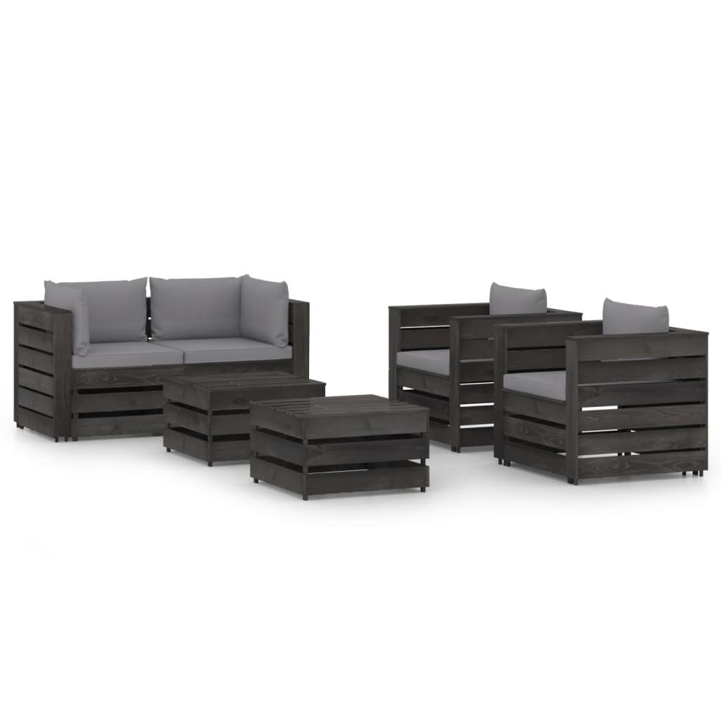 Set mobilier gradina cu perne 6 piese canapea 2 fotolii si masute de cafea, vidaXL, Lemn tratat de pin, Gri inchis/Perne gri