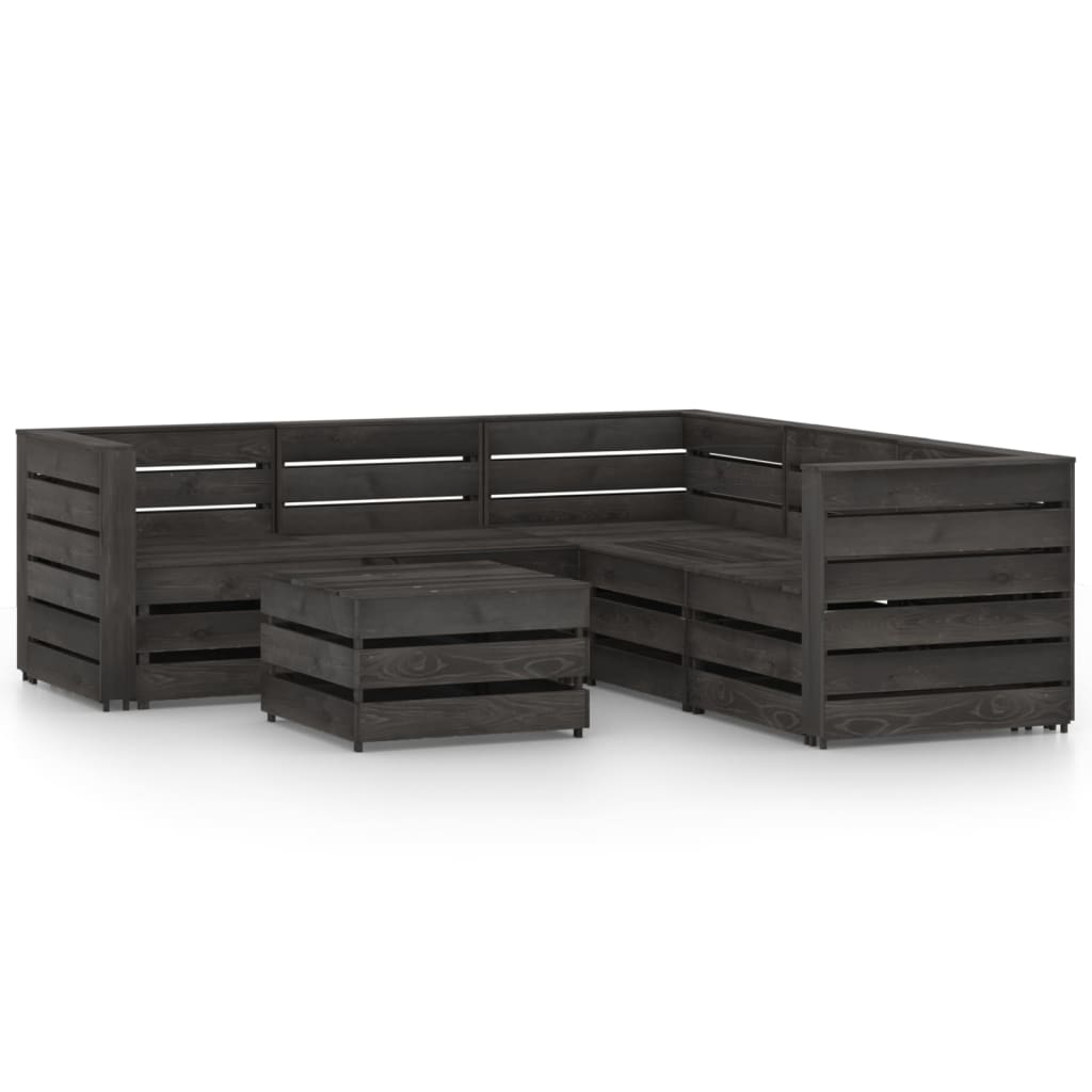 Set mobilier gradina din paleti 6 piese canapea L cu masuta cafea, vidaXL, Lemn de pin verde tratat, Gri