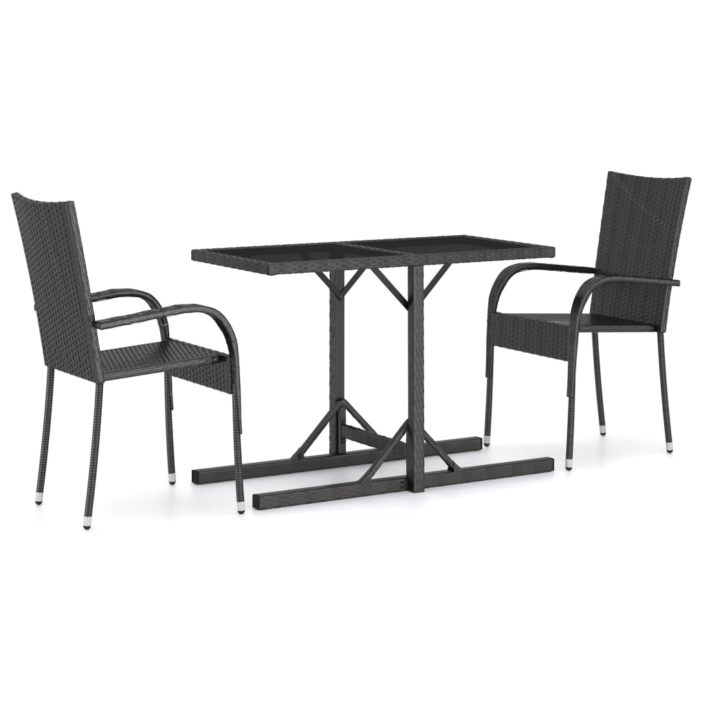 Set mobilier de gradina 3 piese, masa cu scaune, vidaXL, Poliratan-otel, Negru