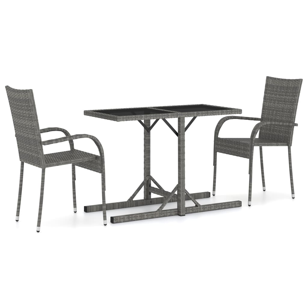 Set mobilier de gradina 3 piese, masa cu scaune, vidaXL, Poliratan-otel, Negru/Antracit