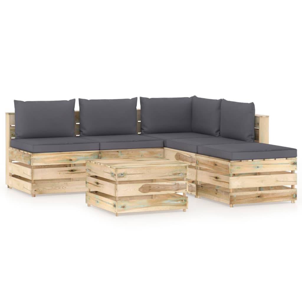 Set mobilier gradina 6 piese canapea L cu masuta cafea si perne, vidaXL, Lemn de pin, Maro-Perne antracit