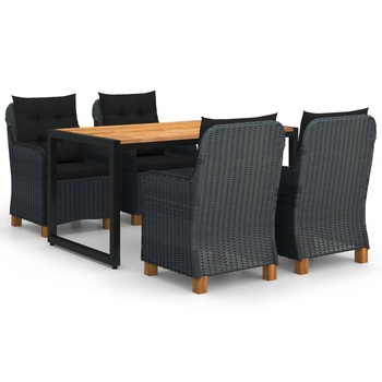 Set mobilier de gradina 5 piese masa cu fotolii, vidaXL, Poliratan-Lemn acacia-Otel, Maro/Negru Set mobilier de gradina 5 piese masa cu fotolii, vidaXL, Poliratan-Lemn acacia-Otel, Maro/Negru