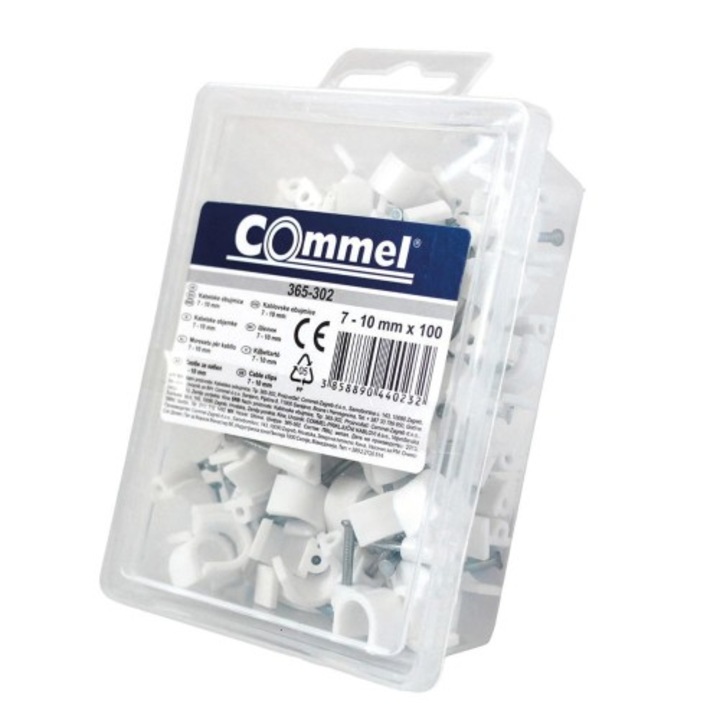 Set 50 buc cleme de fixare cablu, 10-14 mm, alb, Commel, 524422