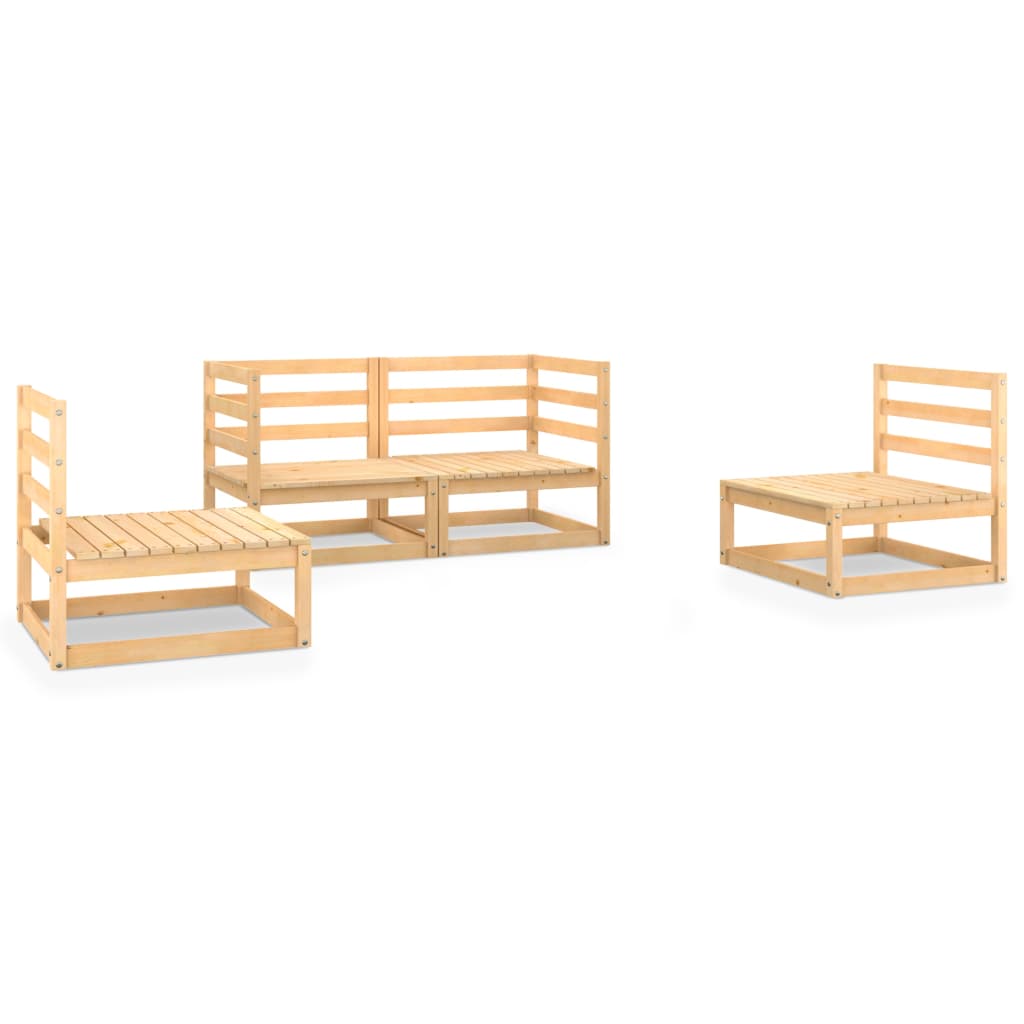 Set mobilier gradina 4 piese canapea fotolii si masuta, vidaXL, Lemn masiv pin, Maro miere