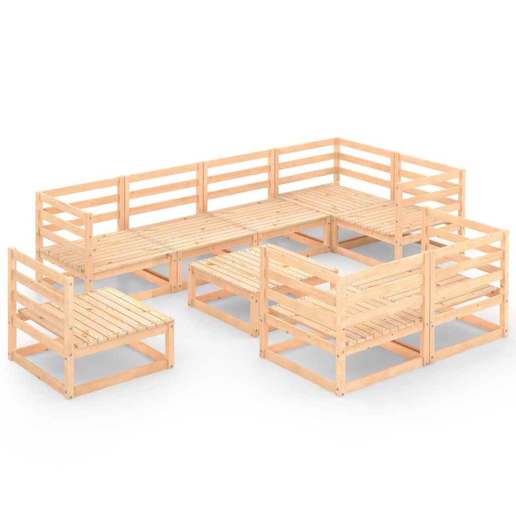 Set mobilier gradina 9 piese 2 canapele cu fotoliu si masuta cafea, vidaXL, Lemn masiv de pin, Maro deschis