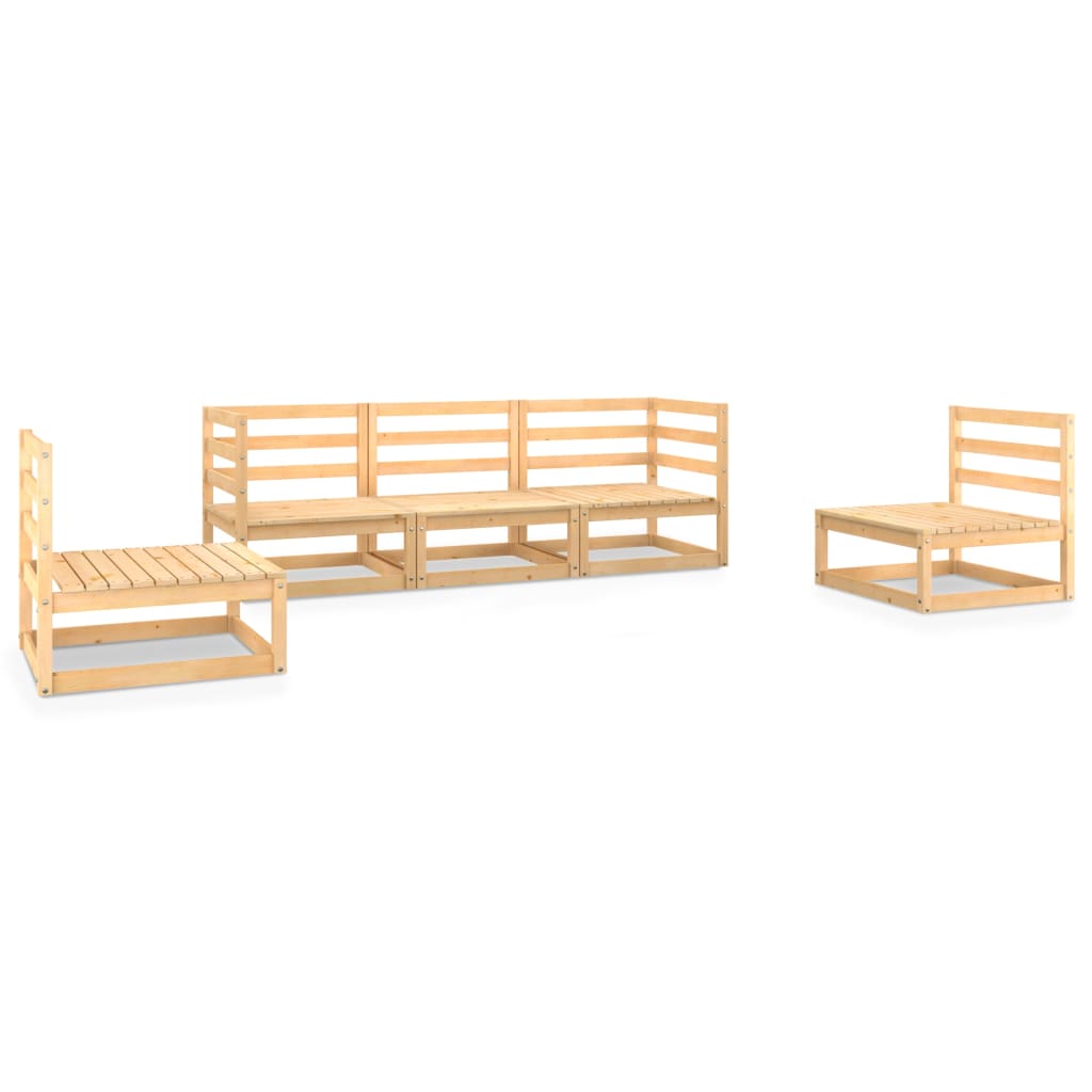 Set mobilier gradina 5 piese canapea 3 locuri cu fotolii, vidaXL, Lemn masiv pin, Maro miere