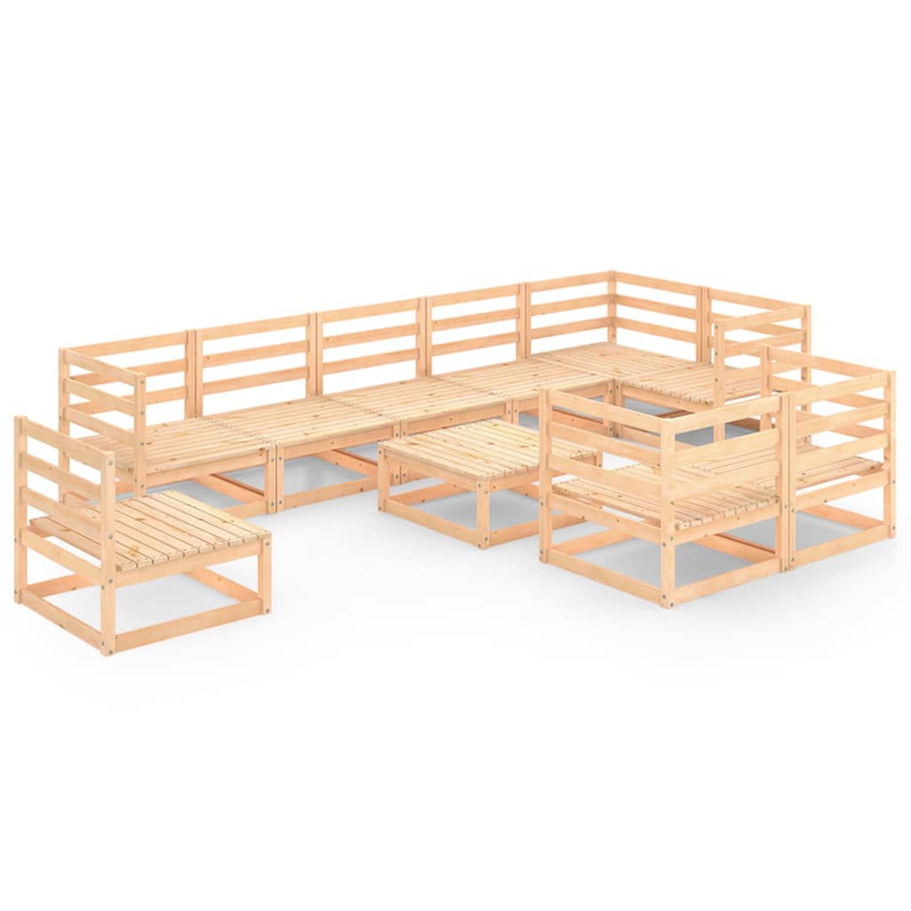 Set mobilier gradina 10 piese 2 canapele cu fotoliu si masuta cafea, vidaXL, Lemn masiv de pin, Maro deschis