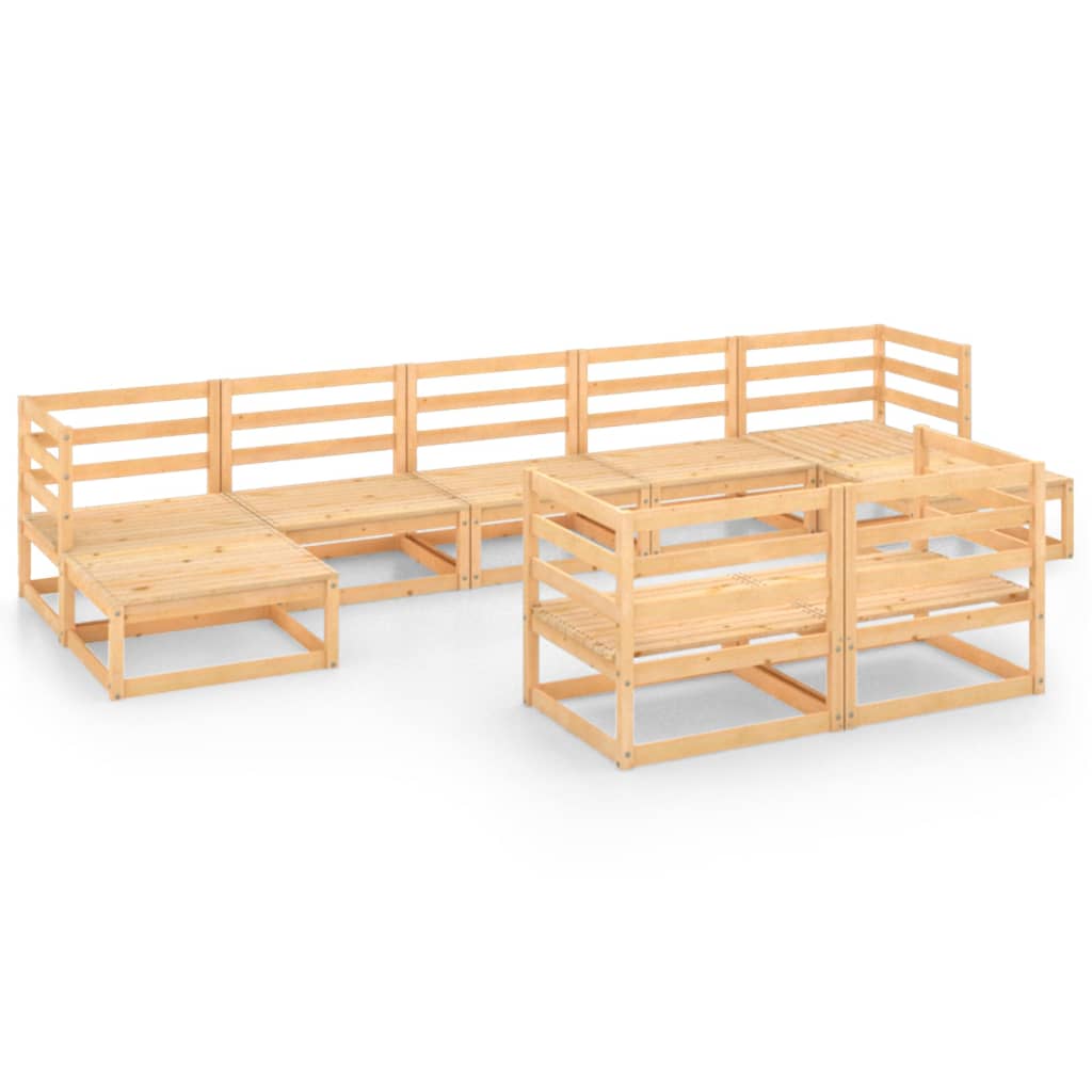 Set mobilier gradina 9 piese canapea U cu fotolii, vidaXL, Lemn masiv de pin, Maro miere