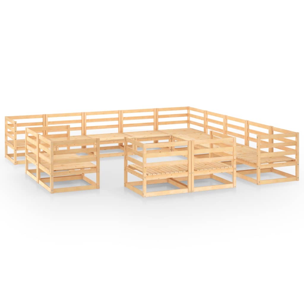 Set mobilier gradina 13 piese set canapea L si fotolii, vidaXL, Lemn masiv de pin, Maro deschis