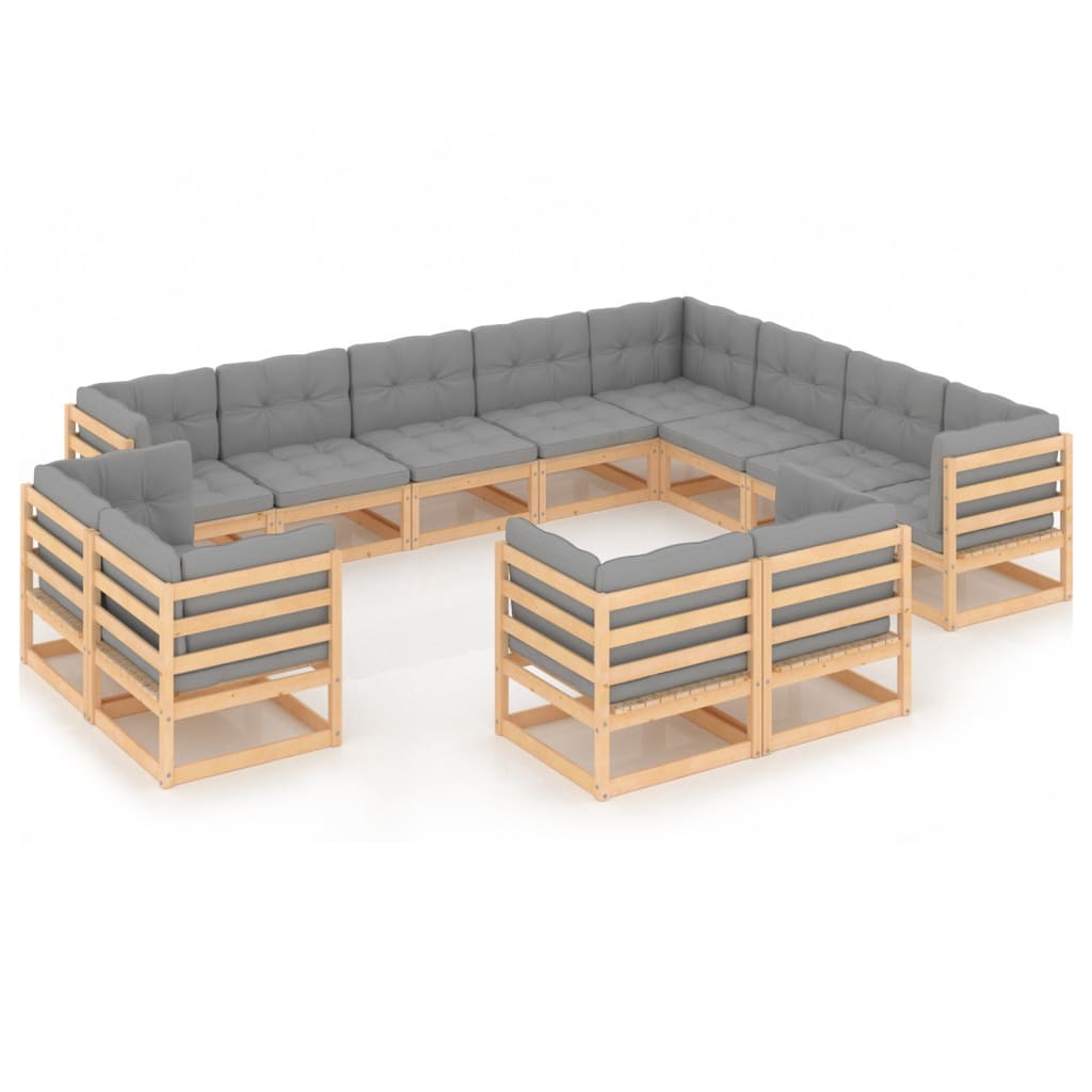 Set mobilier de gradina din 12 piese cu perne incluse vidaXL, Lemn, Maro/Gri