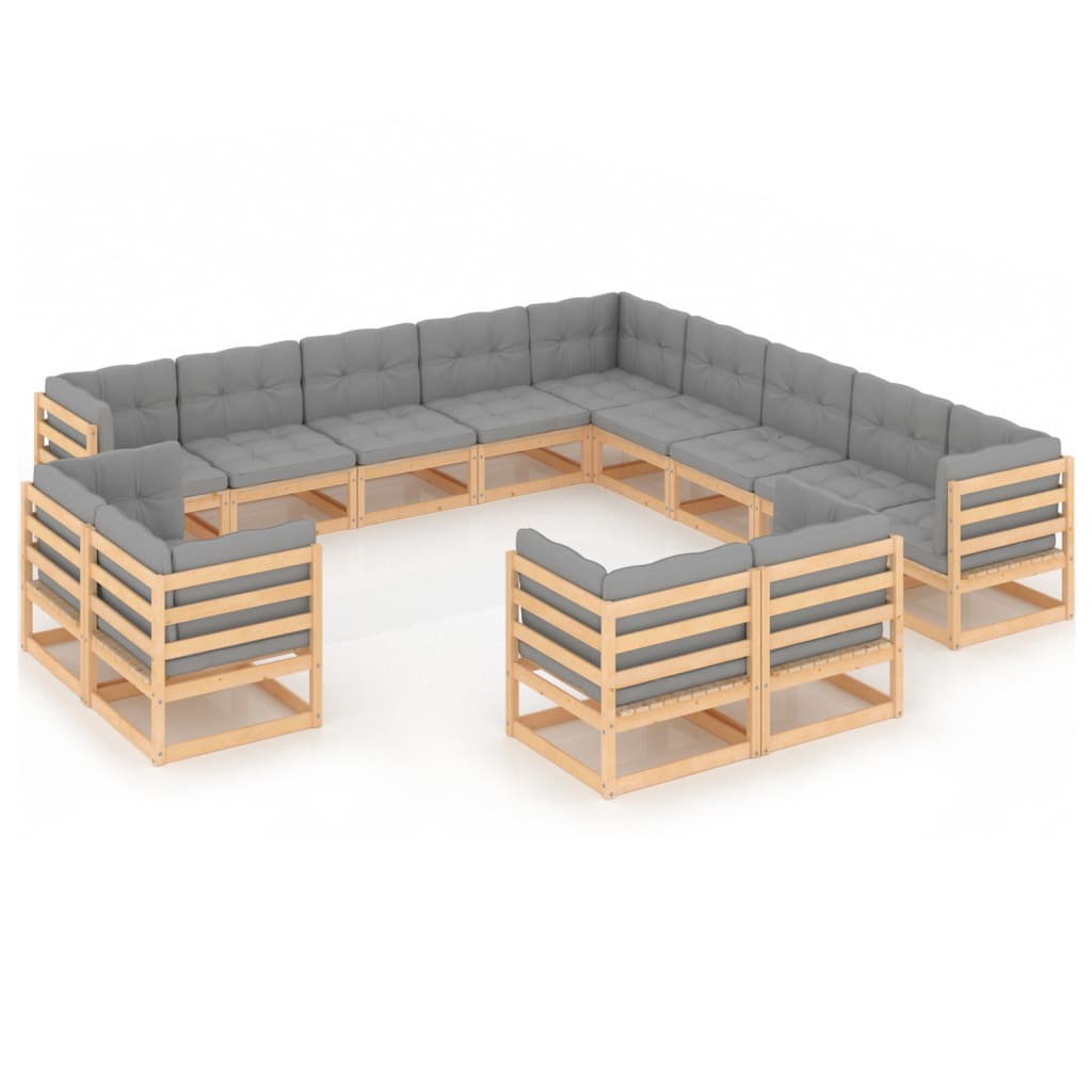 Set mobilier de gradina din 13 piese cu perne incluse vidaXL, Lemn, Maro/Gri