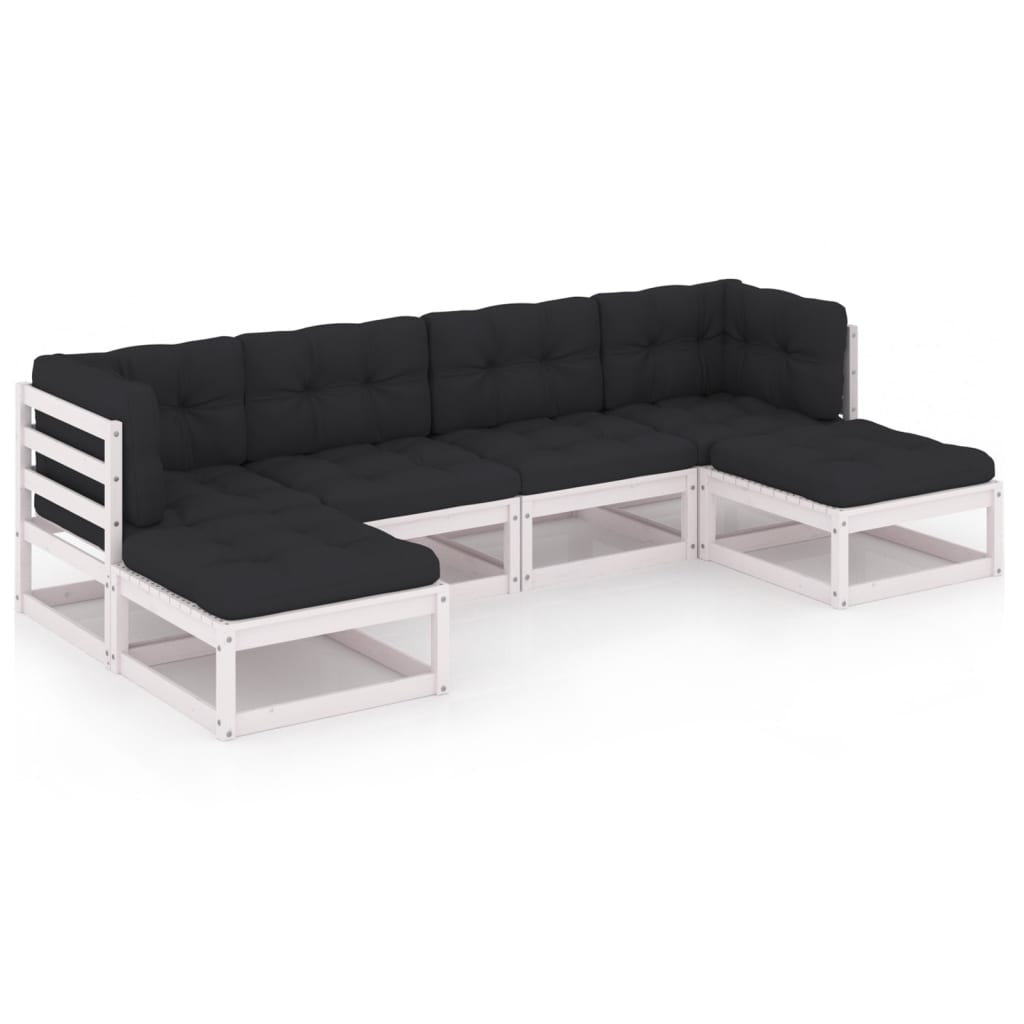 Set mobilier de gradina cu 2 canapele de colt, 2 canapele de mijloc si 2 tabureti cu perne vidaXL, Lemn, Alb/Antracit