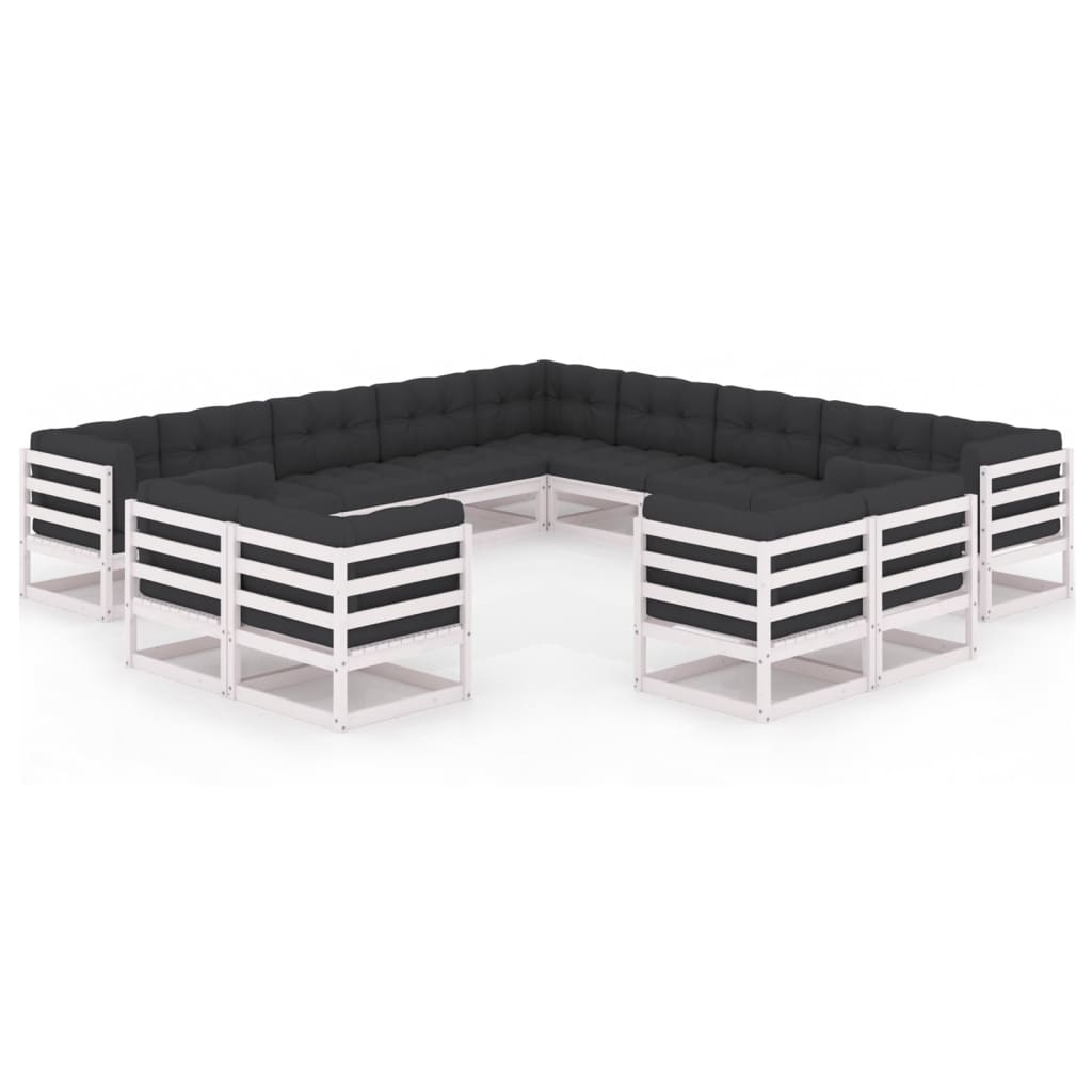 Set mobilier de gradina din 13 piese cu perne incluse vidaXL, Lemn, Alb/Antracit