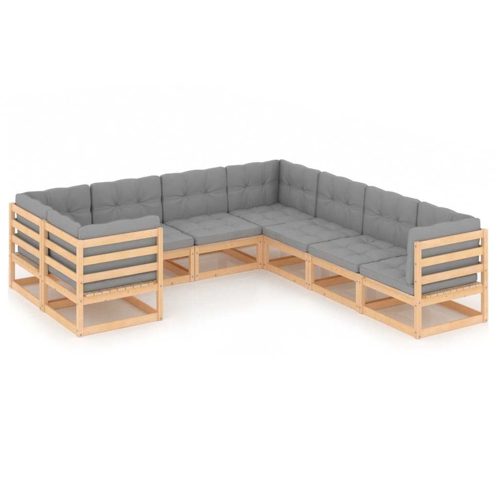 Set mobilier de gradina din 8 piese cu perne vidaXL, Lemn, Maro/Gri