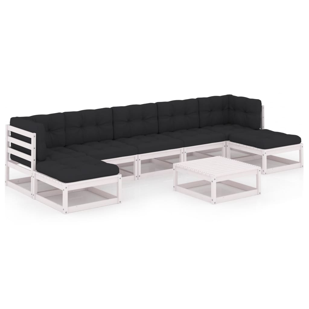 Set mobilier de gradina din 8 piese cu masa si perne vidaXL, Lemn, Alb/Antracit