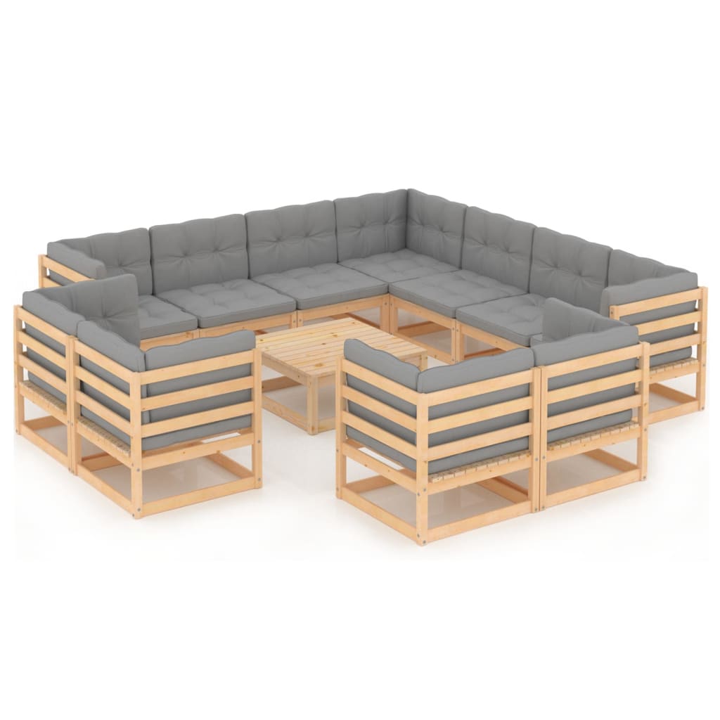 Set mobilier de gradina din 12 piese cu perne vidaXL, Lemn, Maro/Gri