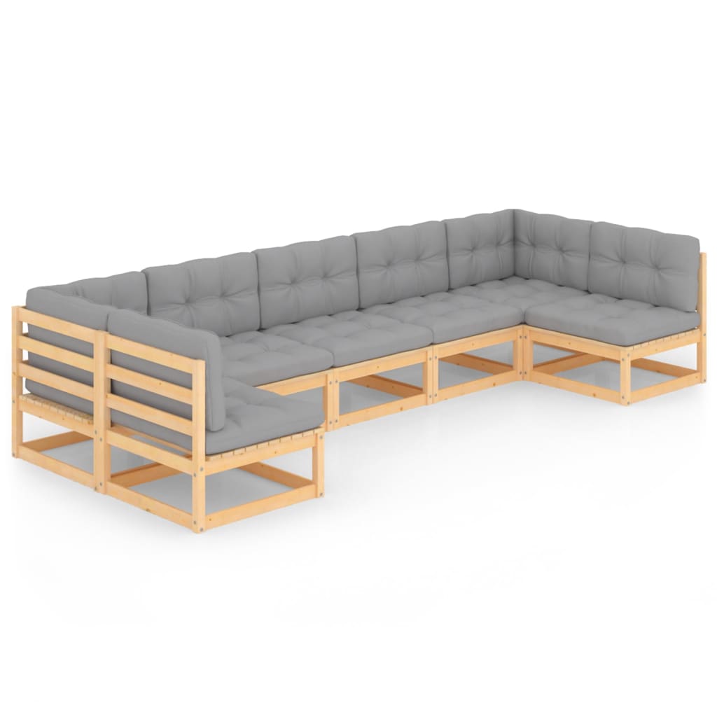 Set mobilier de gradina din 7 piese cu perne gri deschis vidaXL, Lemn, Maro/Gri deschis