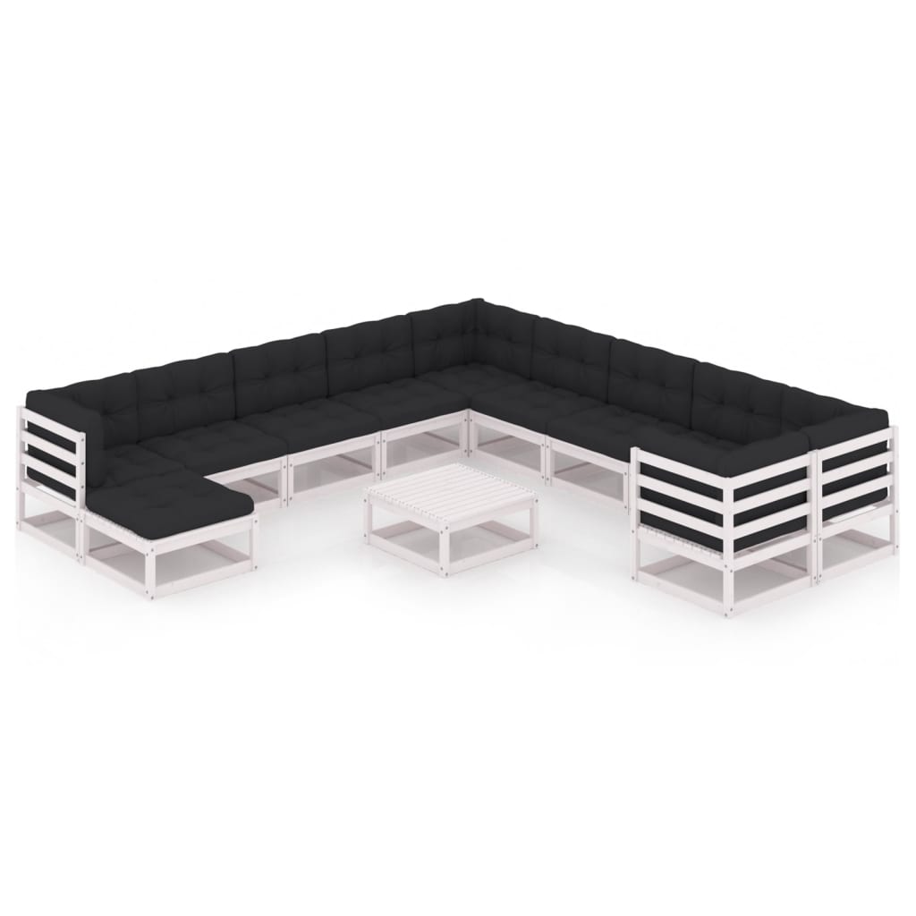 Set mobilier de gradina cu perne antracit din 12 piese vidaXL, Lemn, Alb/Antracit