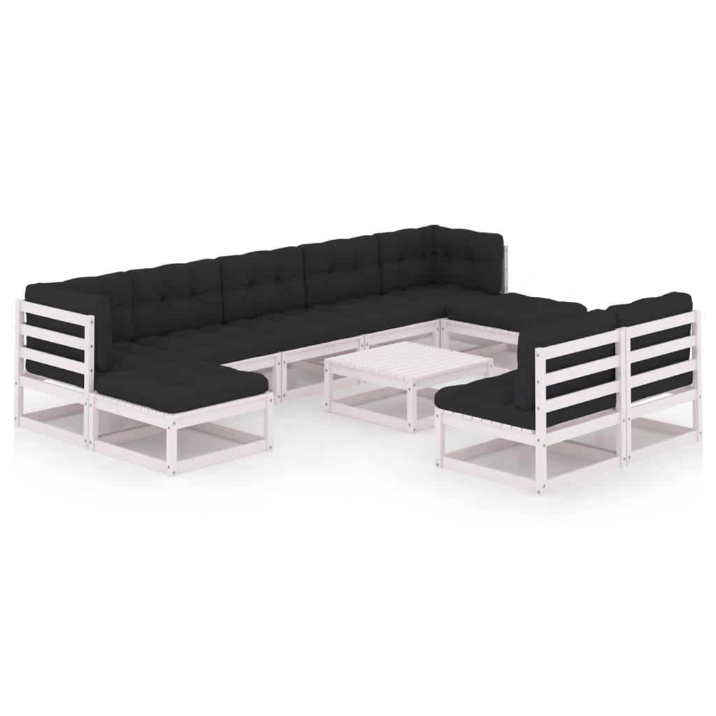 Set mobilier de gradina cu perne din 10 piese vidaXL, Lemn, Alb/Antracit