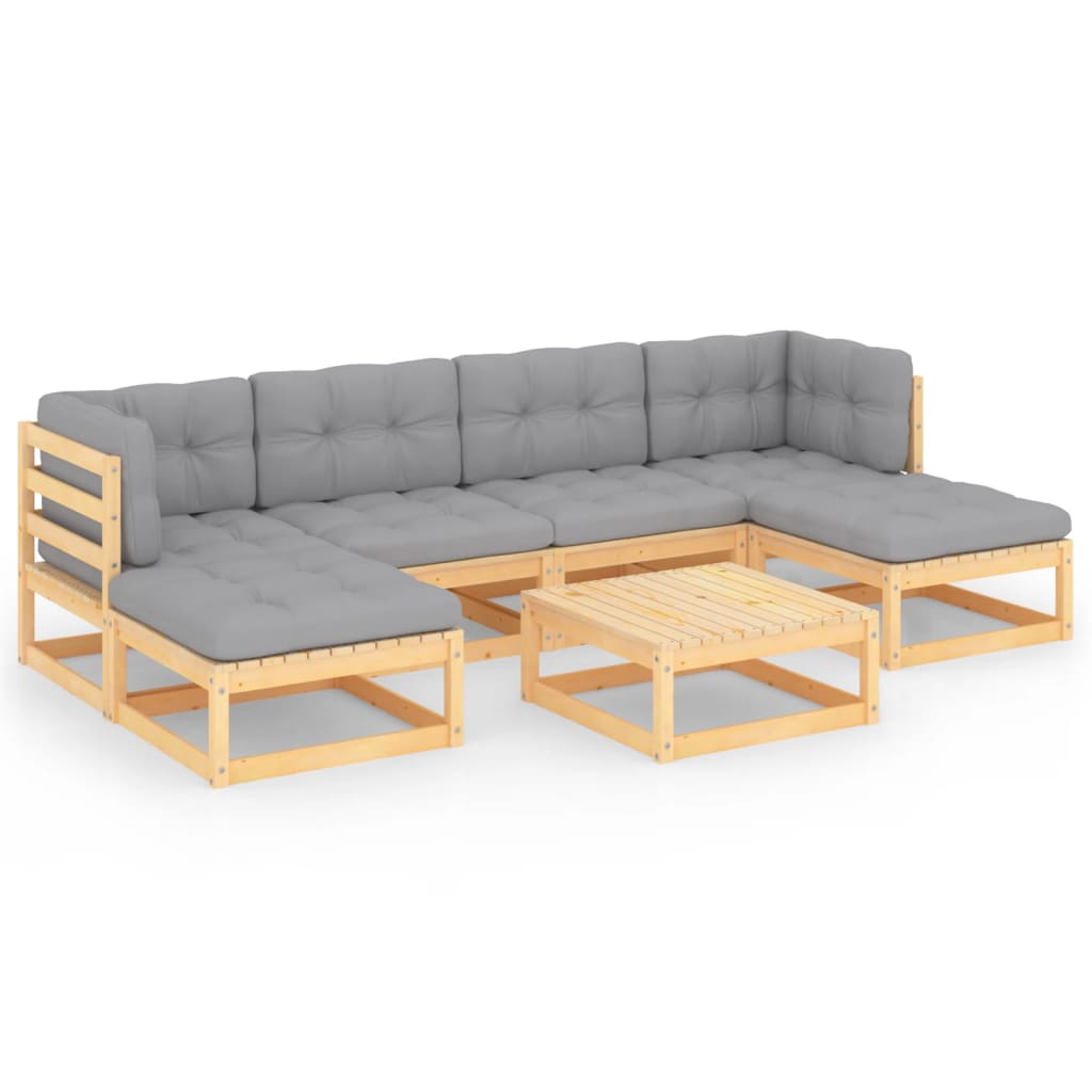 Set mobilier de gradina din 7 piese cu masa si perne vidaXL, Lemn, Maro/Gri