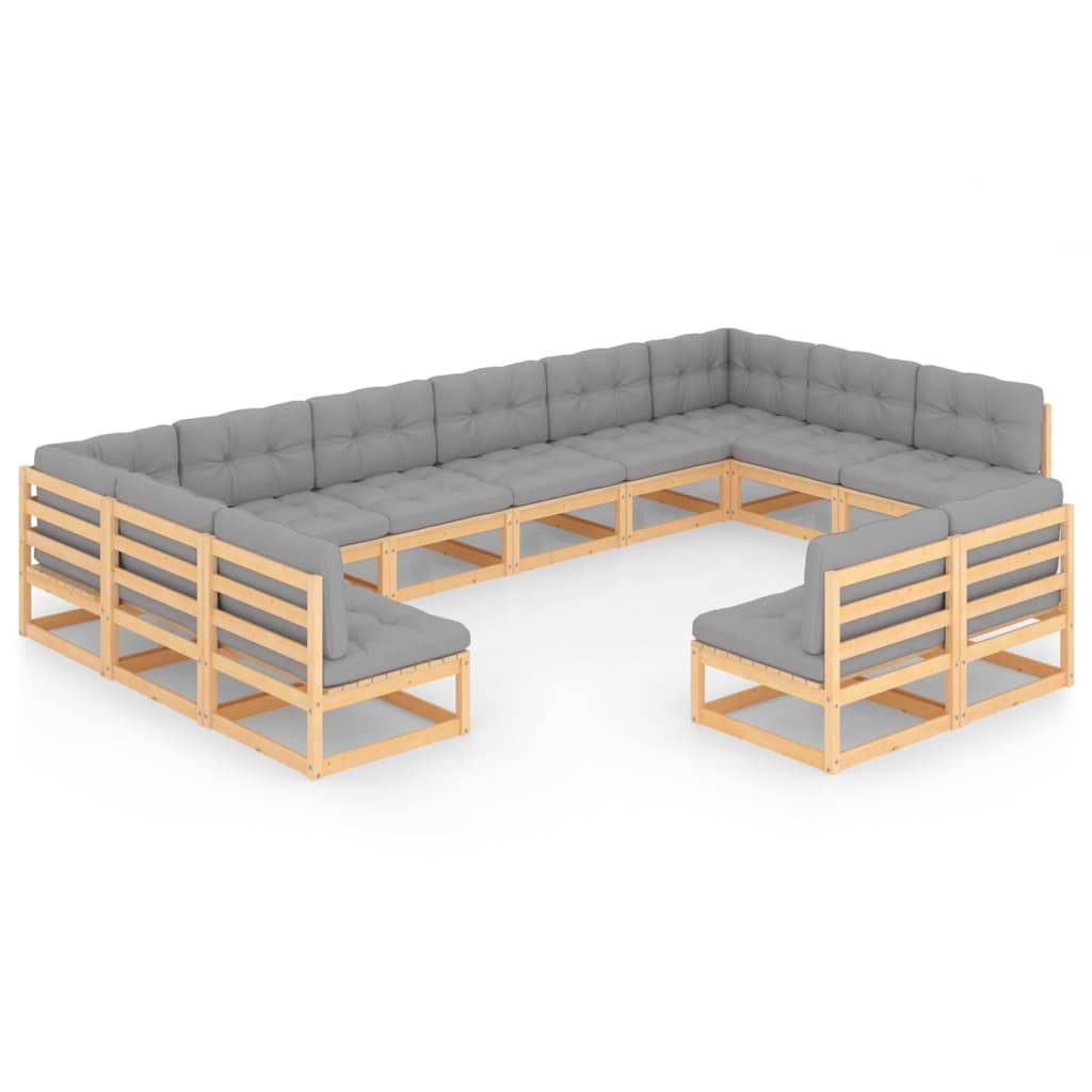 Set mobilier de gradina cu 12 piese cu perne gri deschis vidaXL, Lemn, Maro/Gri deschis