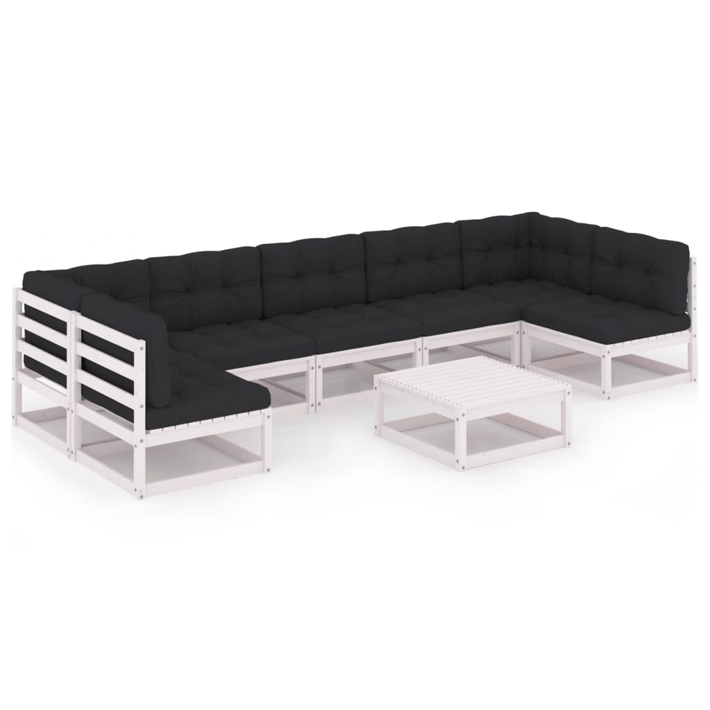 Set mobilier de gradina din lemn masiv cu 8 piese cu perne vidaXL, Lemn, Alb/Antracit