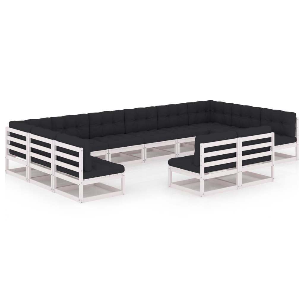Set mobilier de gradina cu 12 piese cu perne antracit vidaXL, Lemn, Alb/Antracit