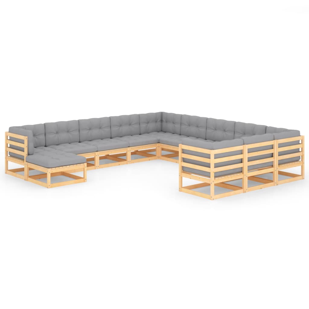 Set mobilier de gradina cu perne din 12 piese vidaXL, Lemn, Maro/Gri deschis