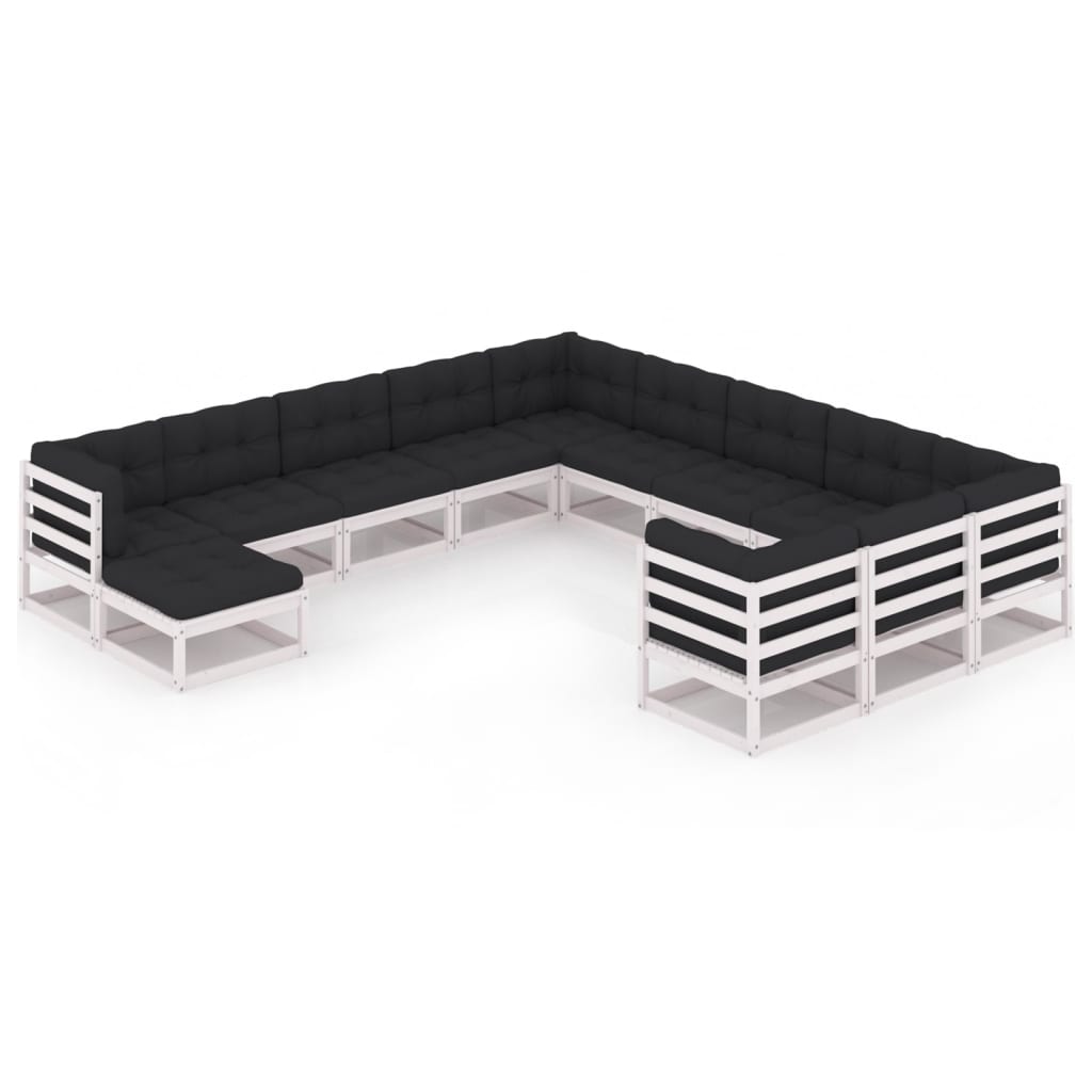 Set mobilier de gradina cu perne din 12 piese vidaXL, Lemn, Alb/Antracit