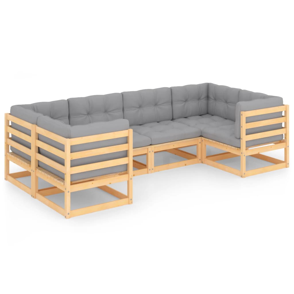 Set mobilier de gradina din lemn masiv cu 6 piese cu perne vidaXL, Lemn, Maro/Gri