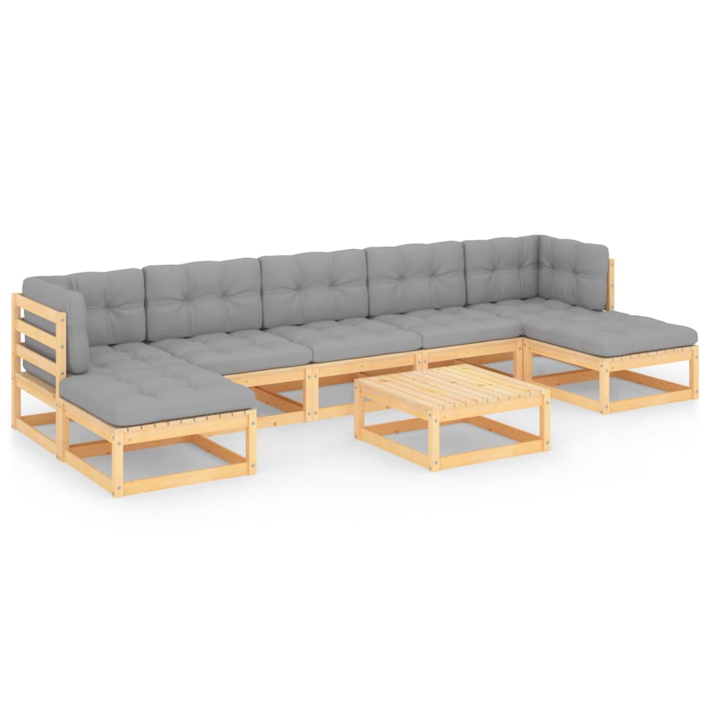 Set mobilier de gradina din 8 piese cu masa si perne vidaXL, Lemn, Maro/Gri
