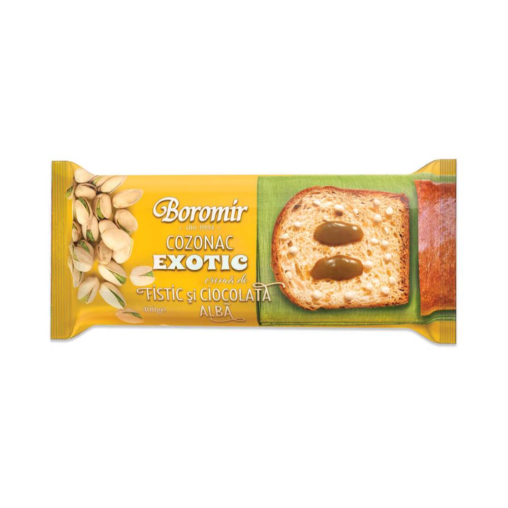 Cozonac Exotic Boromir cu Crema de Fistic si Ciocolata Alba, 400 g