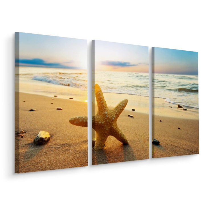 Tablou Triptic STEA DE MARE Plaja Peisaj 3D 150cm x 100cm Natura, Deco, Modern design, Canvas